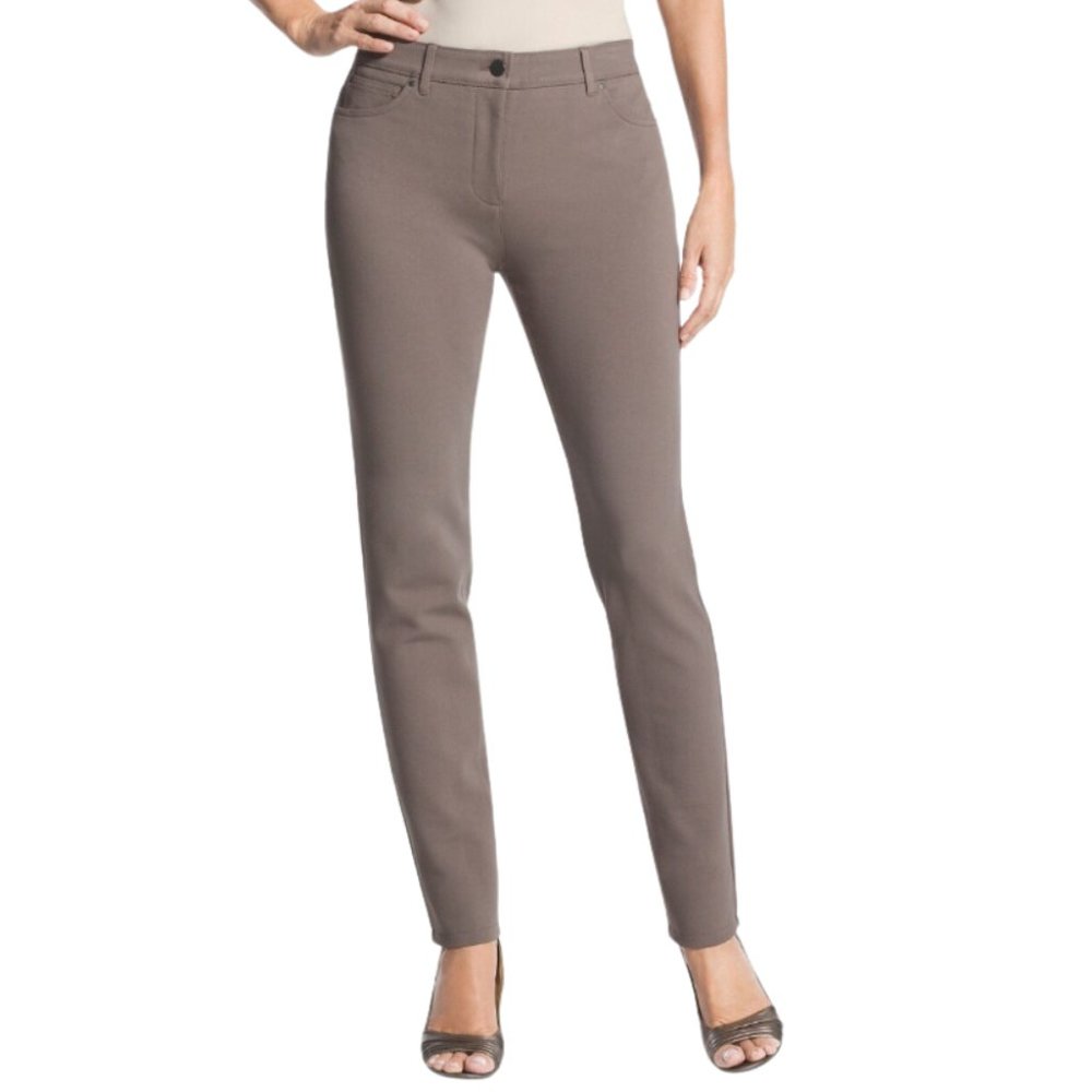 Chico's So Slimming Pants Peyton Stretch Knit Taupe SZ 2 Large 12/14